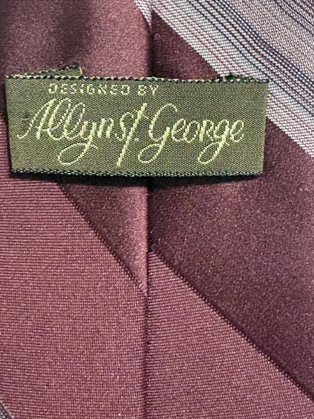 VTG Allyn St. George Striped Silk Tie Burgundy Grey